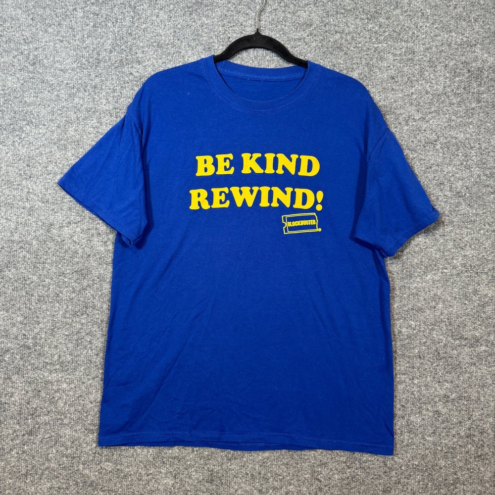 Blockbuster‎ Be Kind Rewind Shirt Adult Large Blue Short Sleeve Tshirt Y2K Vtg